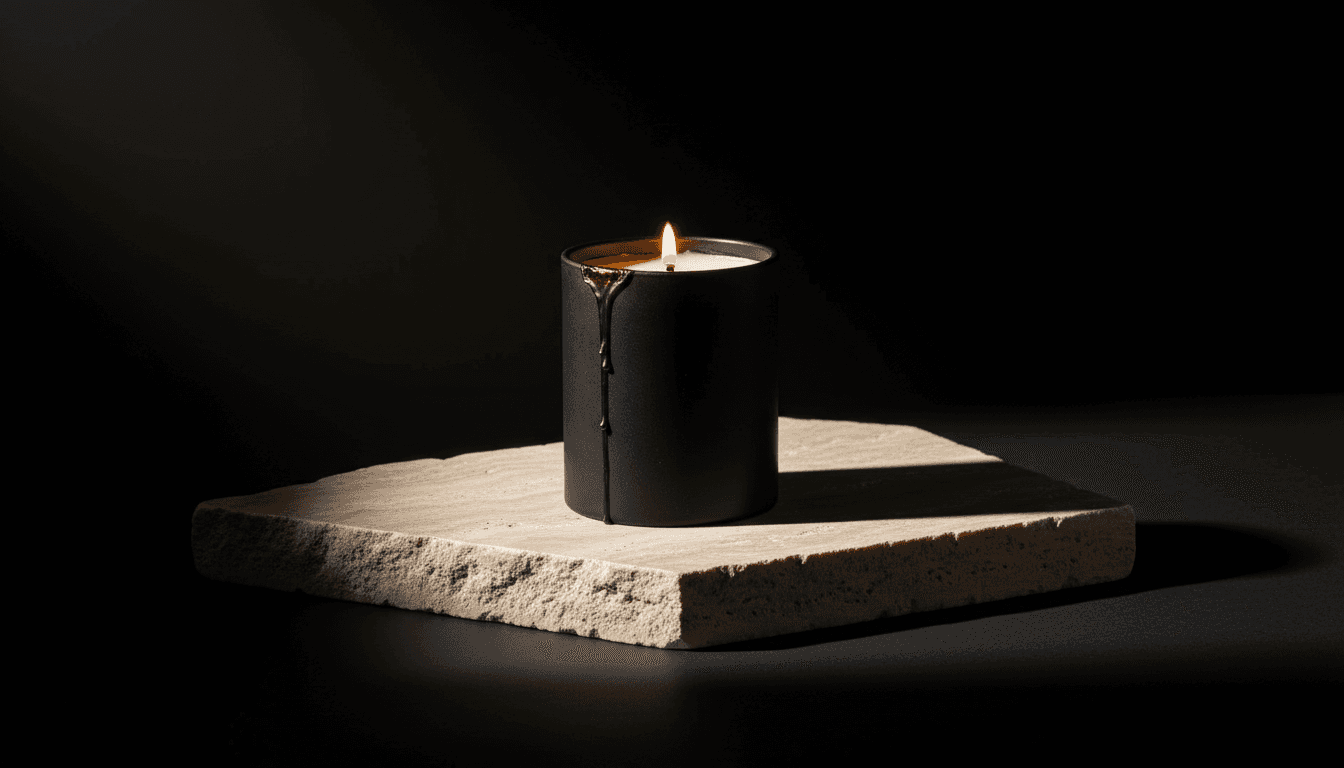 Peppas candle glowing on stone